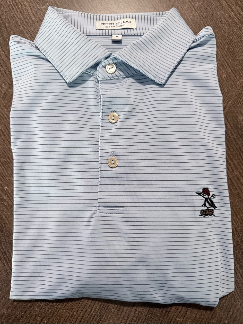 Peter Millar Summer Comfort Light Blue Micro-Stripe Polo with Embroidered Logo
